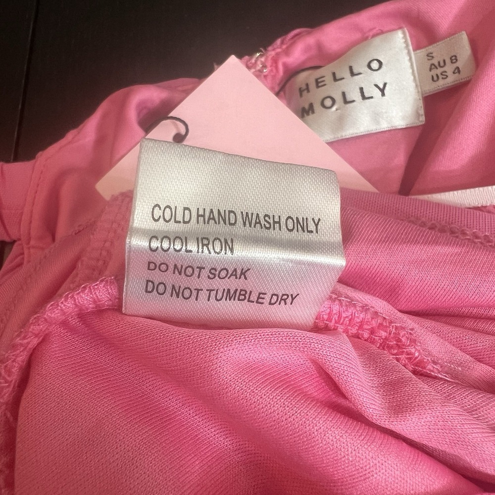 HELLO MOLLY Let's Celebrate Mini Dress Size S 4 Pink Ruched Bodycon Barbie NEW - Picture 9 of 13